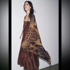 Zara animal print Silk modal scarf wrap, leopard sized 100 x 195 cm